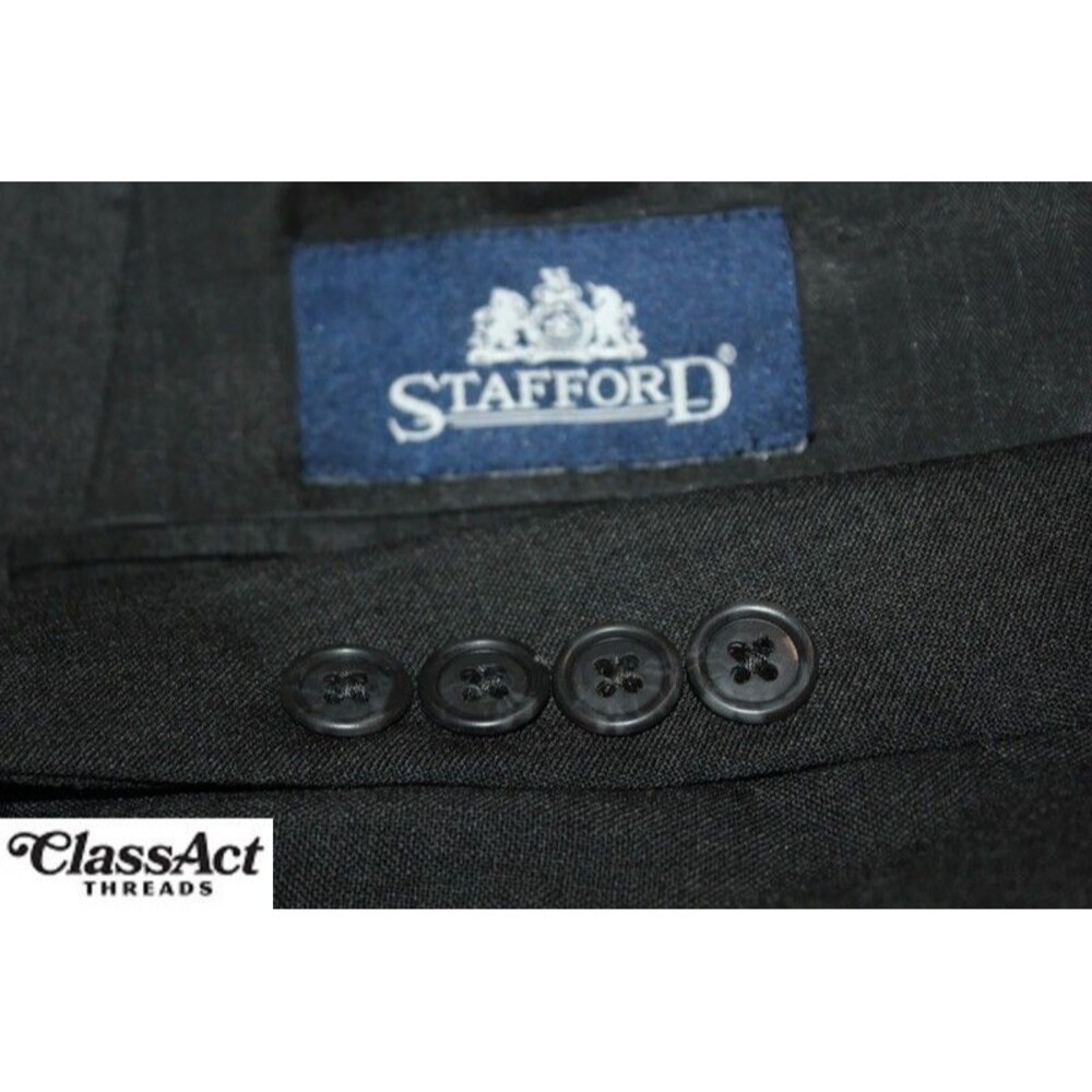 Stafford 2 Piece Suit Mens Gray Wool 2 Btn 46R Flat Fronts 35" Waist - Picture 13 of 13